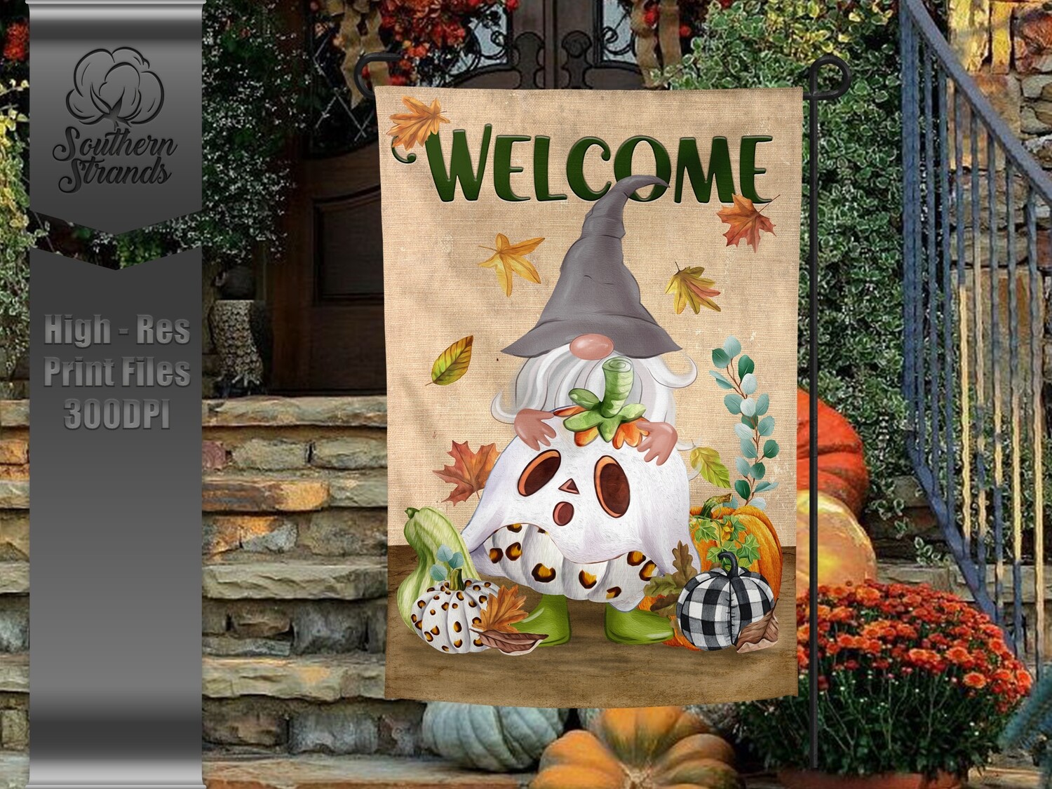 Ghost Pumpkin Gnome - Garden Flag - | 12x18 | DIGITAL DESIGN