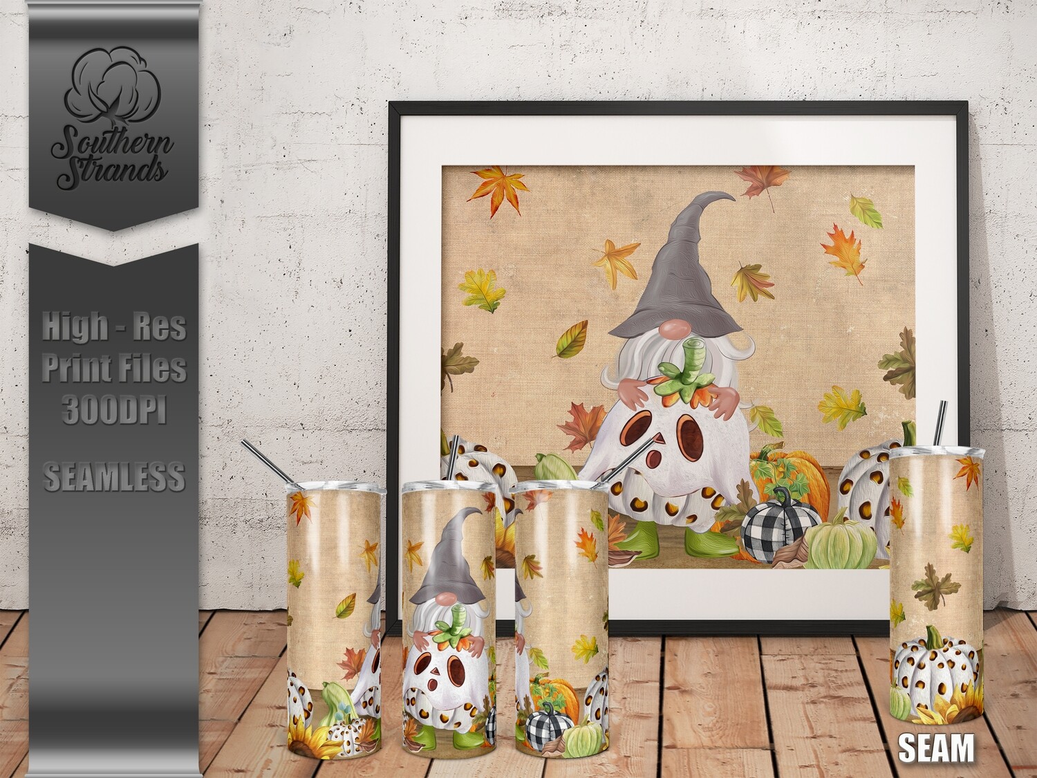 Ghost Pumpkin Gnome Tumbler  - Seamless | DIGITAL DESIGN