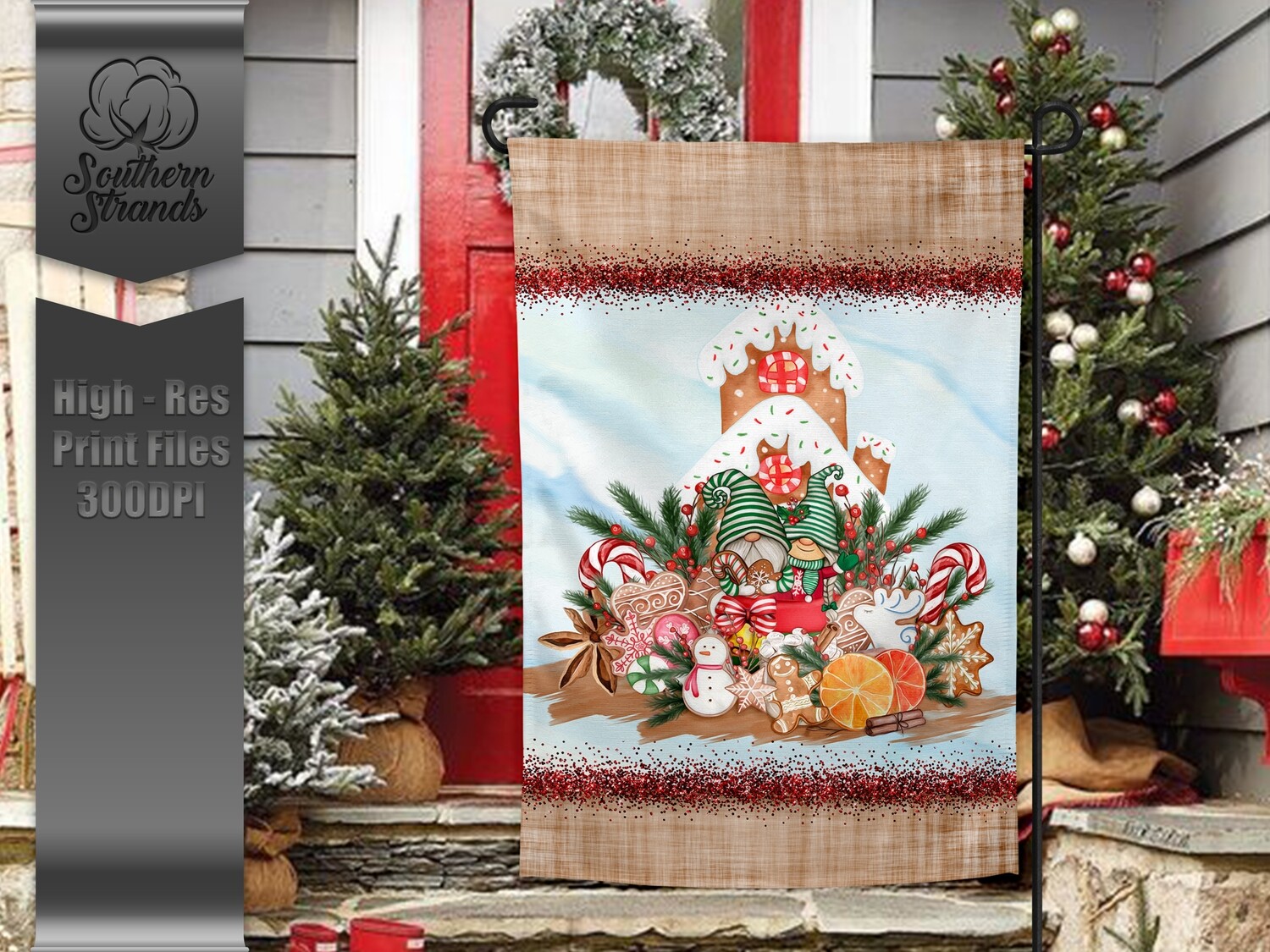Cookies and Cocoa Gnome - Add Your Own Text - Garden Flag - | 12x18 | DIGITAL DESIGN
