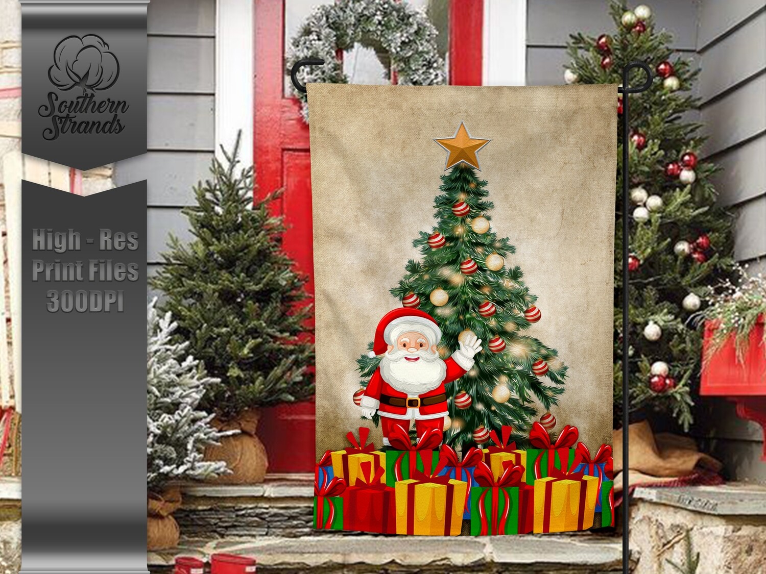 Christmas Tree Santa with Gifts - Garden Flag - | 12x18 | DIGITAL DESIGN