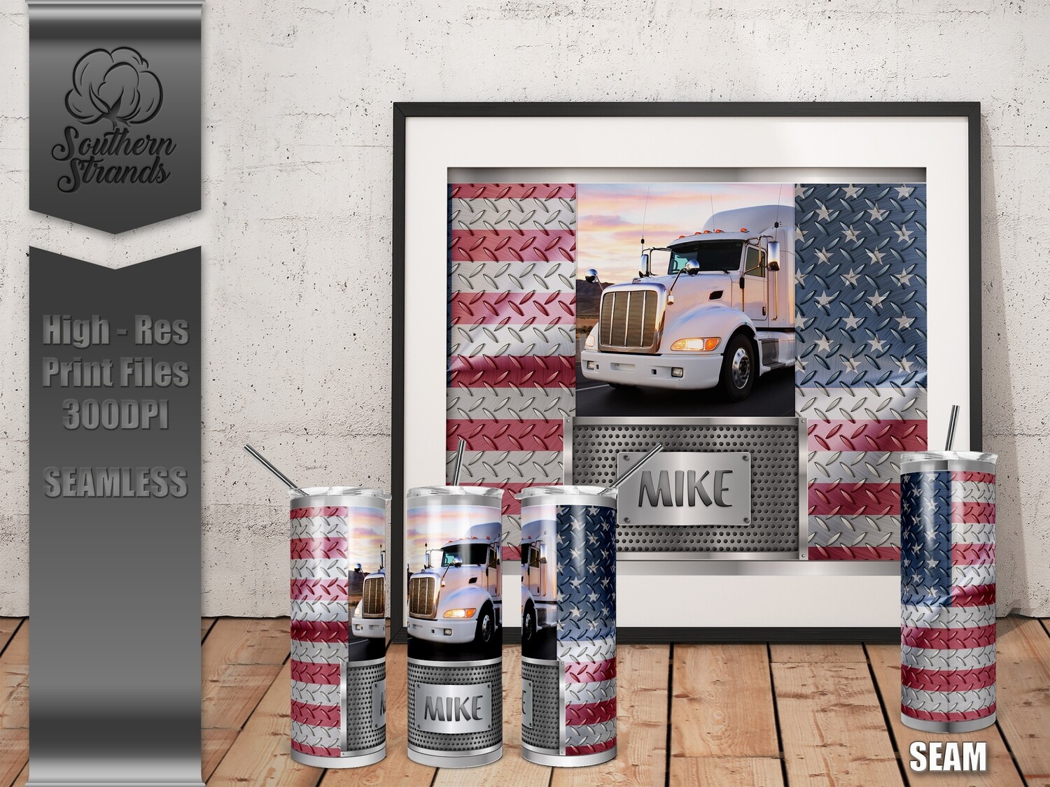 Metallic American Flag Tumbler - Photo Reveal - Add Your Own Photo - Add Your Own Text | Seamless | DIGITAL DESIGN