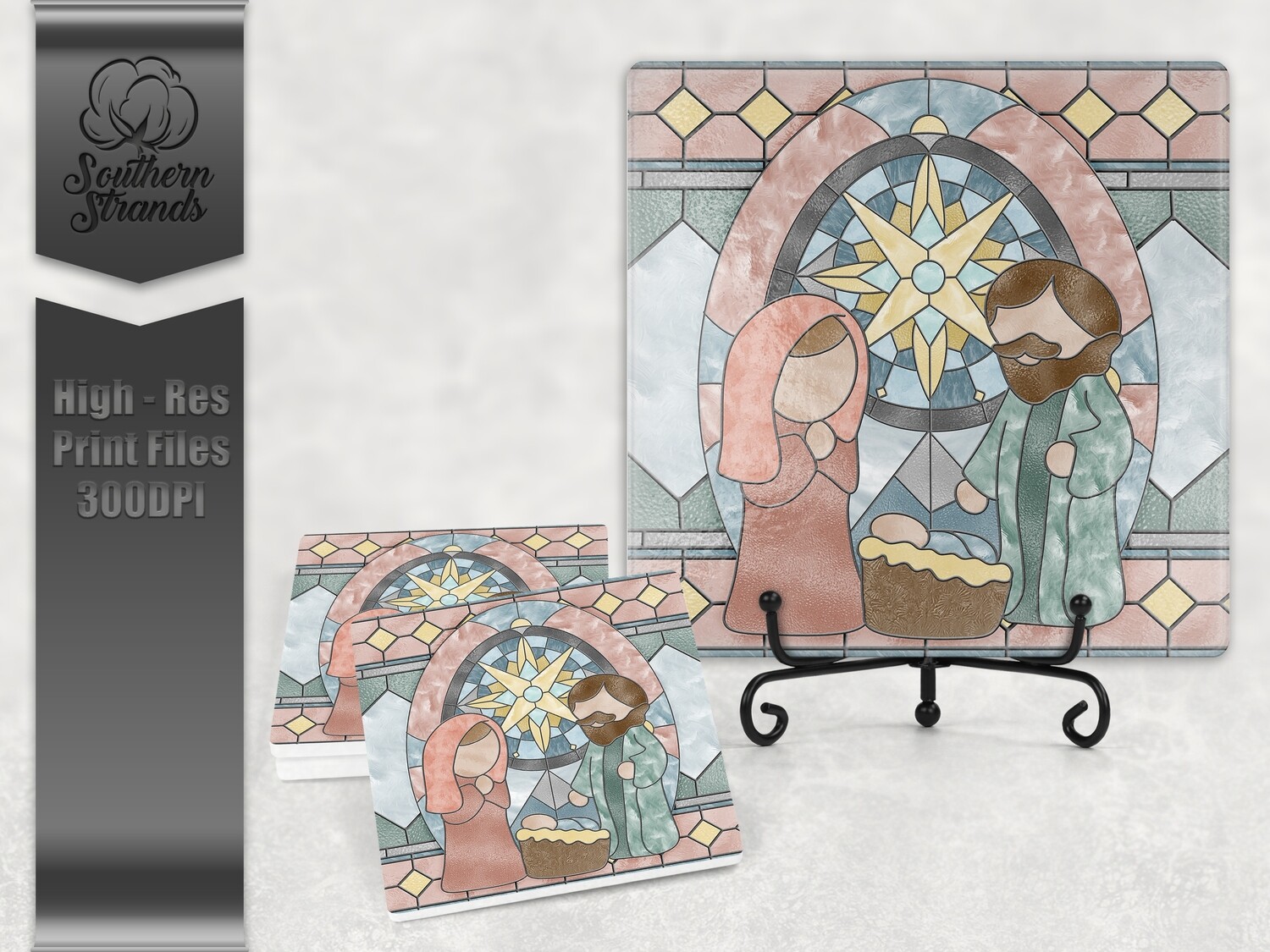 Stained Glass Nativity Cutting Board and Coaster | Digital Download