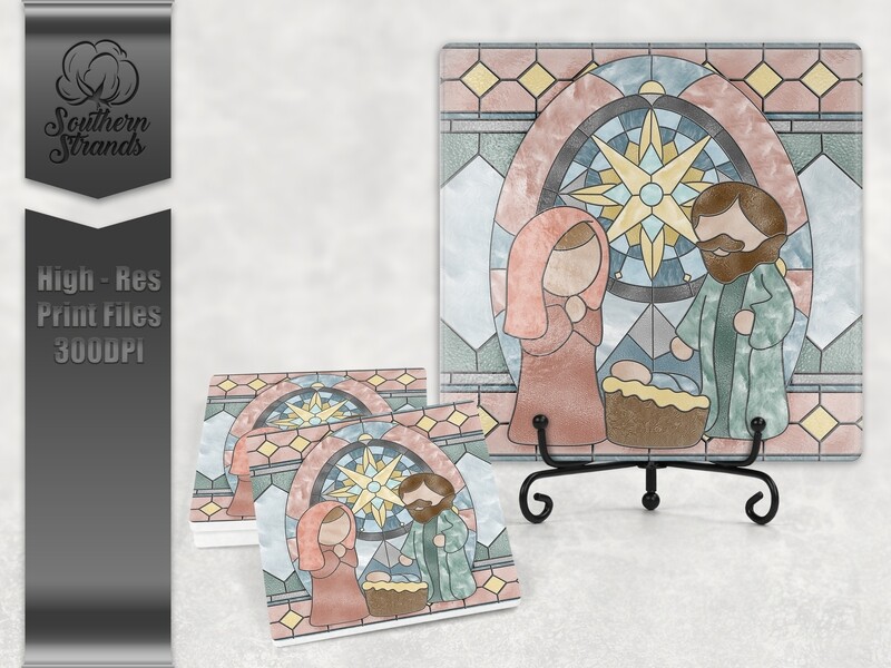 Stained Glass Nativity Cutting Board and Coaster | Digital Download