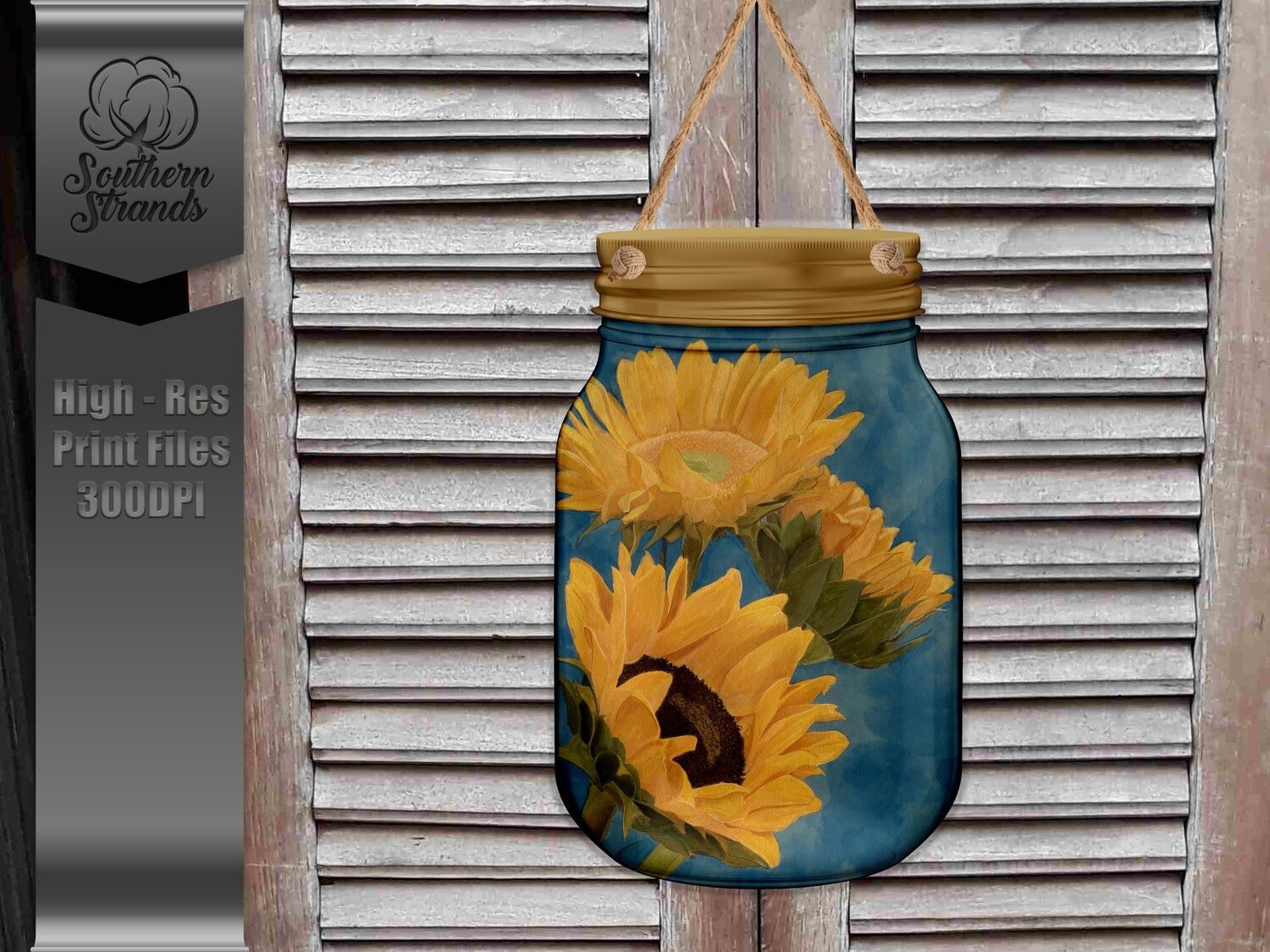 Jar of Watercolor Sunflowers Door Hanger  | DIGITAL DESIGN