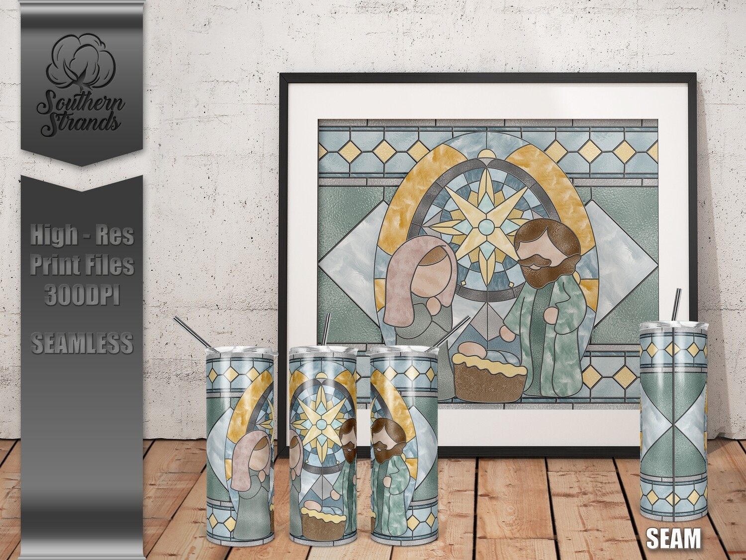 Stained Glass Nativity Tumbler Muted | Seamless ( Kinda ) | DIGITAL DESIGN