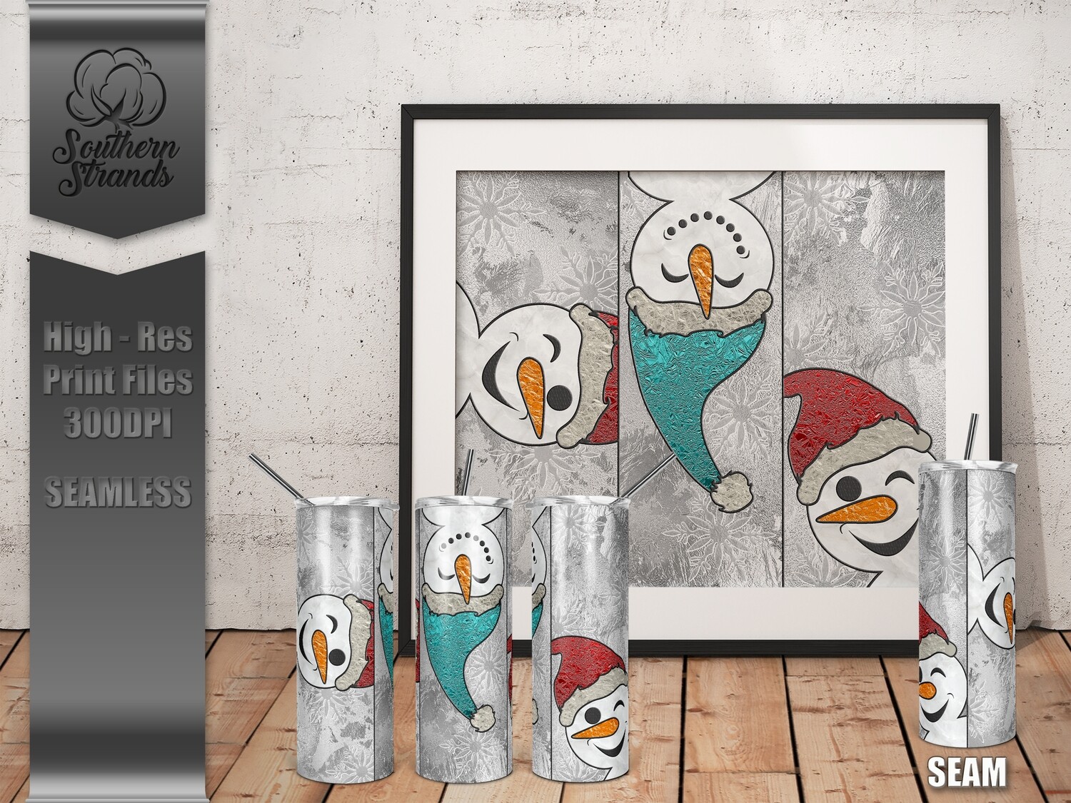 Triptych Snowman Tumbler | Seamless | DIGITAL DESIGN