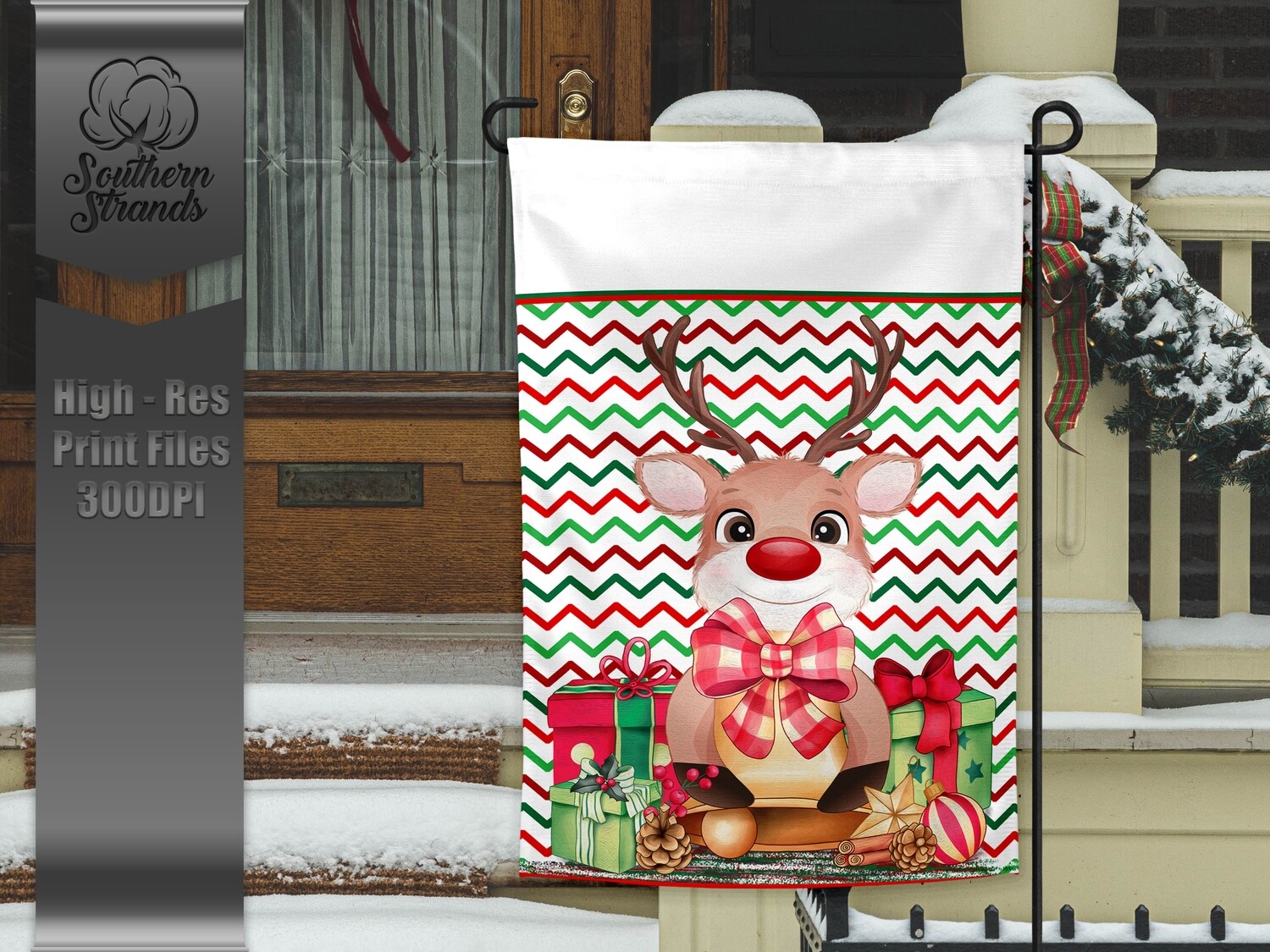 Reindeer Christmas Bell - Add Your Own Text - Garden Flag - | 12x18 | DIGITAL DESIGN