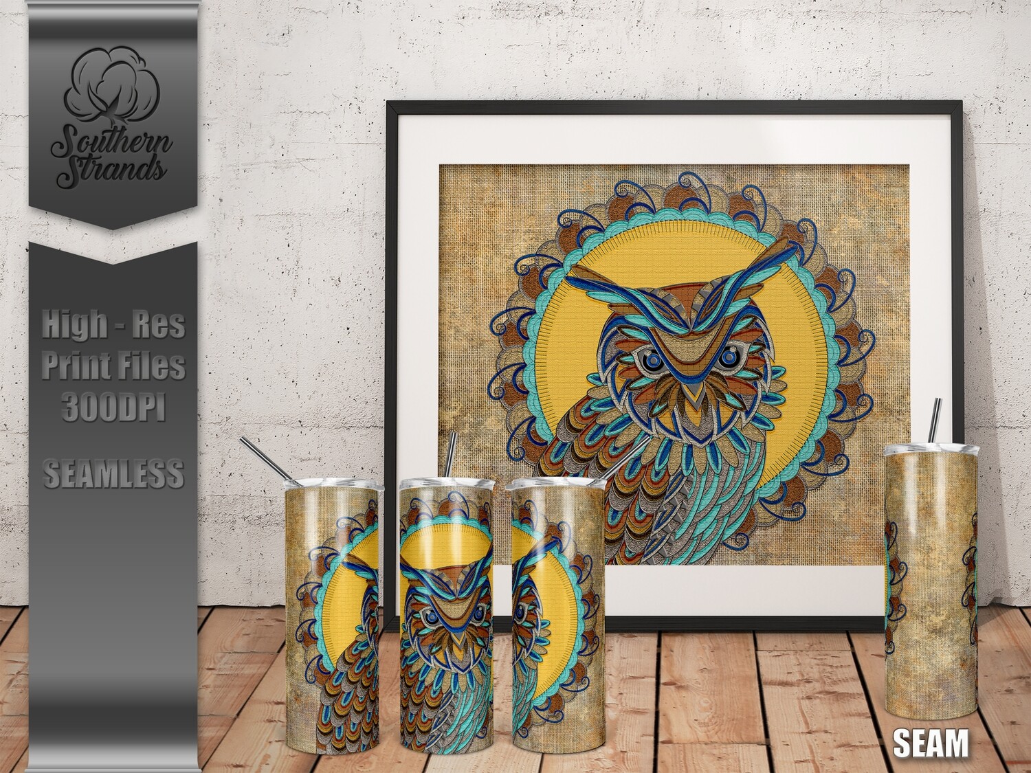Textured Owl 20oz Tumbler  | SEAMLESS | DIGITAL DESIGN
