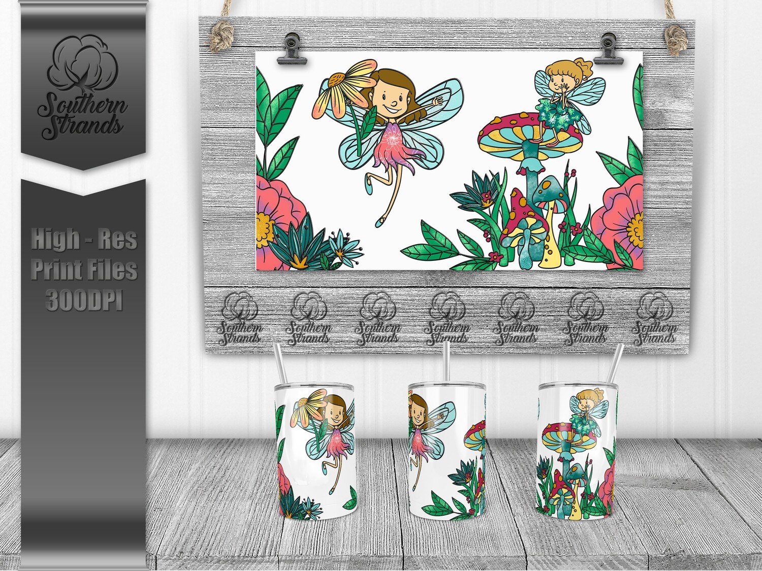 Fairies and Flowers 12oz Sippy/Straw Lid | DIGITAL DESIGN