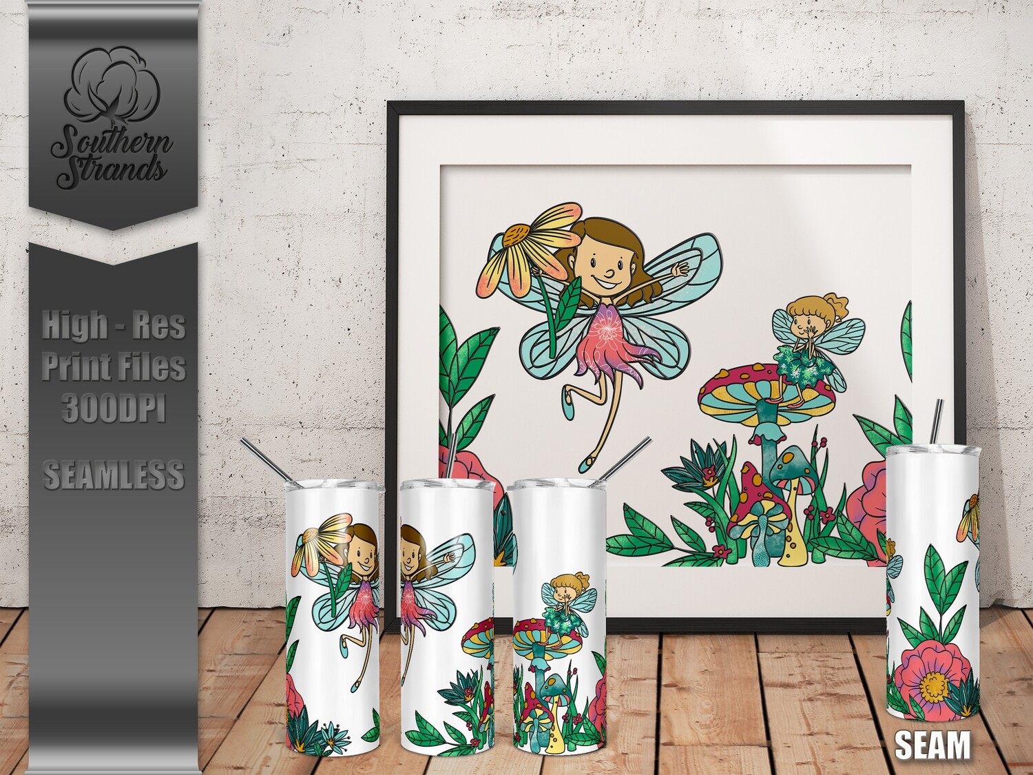Fairies and Flowers 20oz Tumbler  | SEAMLESS | DIGITAL DESIGN