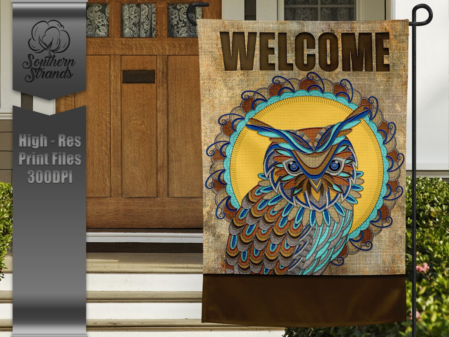 Textured Owl WELCOME - Add Your Own Personalization - Garden Flag - | 12x18 | DIGITAL DESIGN
