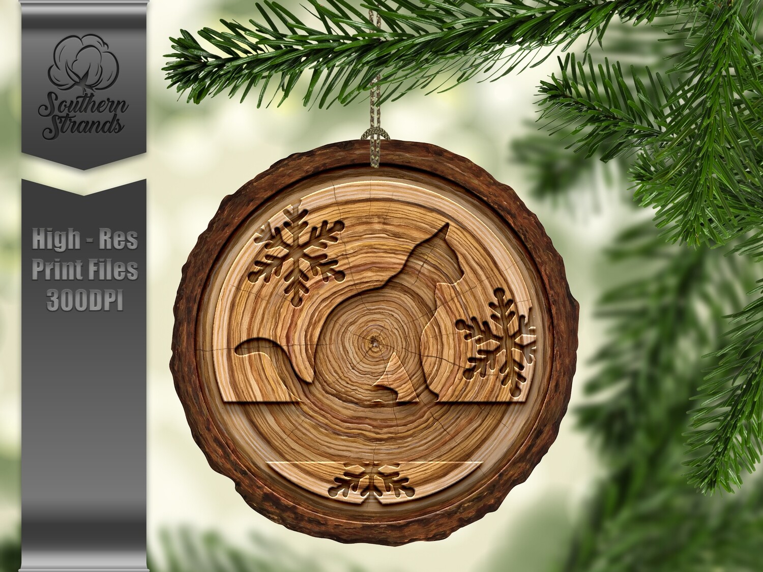 Wood Slice Cat Ornament 3 + One Blank - add your own personalization | DIGITAL DESIGN
