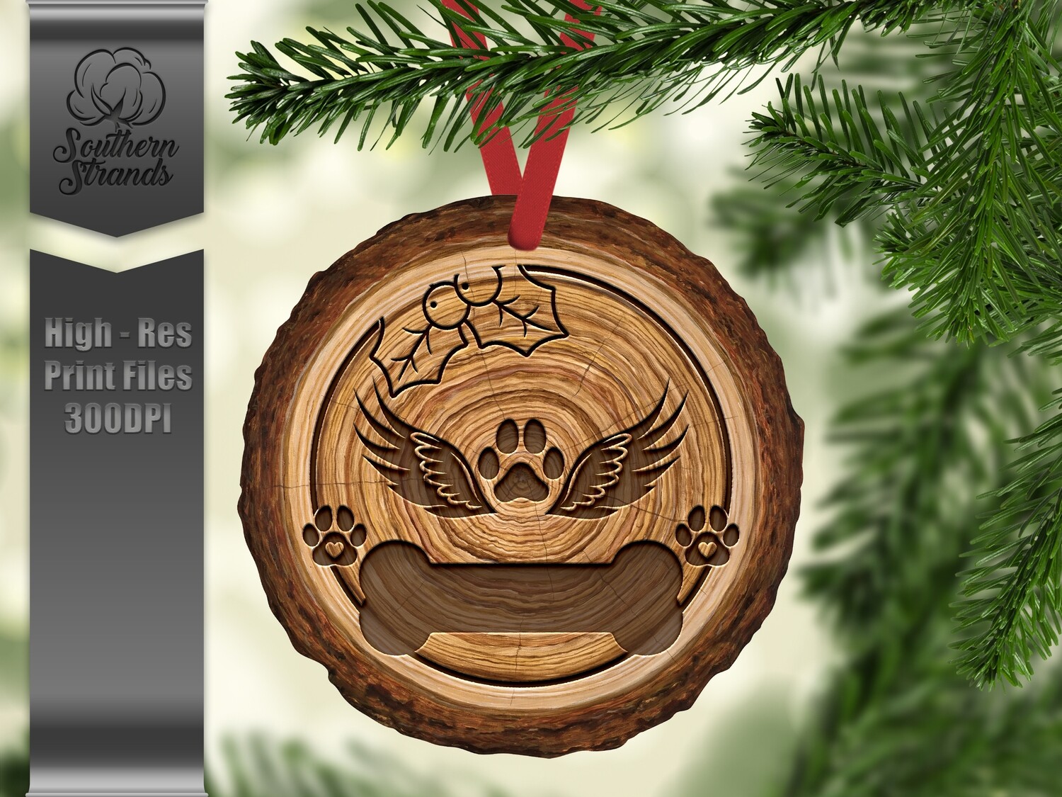 Wood Slice Dog Ornament Paw Angel + One Blank - add your own personalization | DIGITAL DESIGN