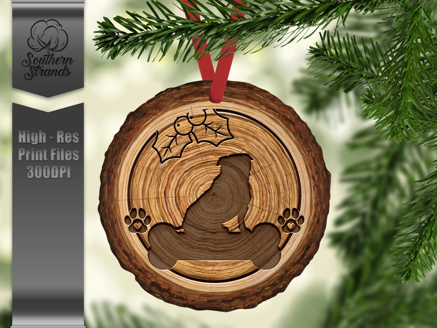 Wood Slice Dog Ornament - English Bulldog Sitting + One Blank - add your own personalization | DIGITAL DESIGN