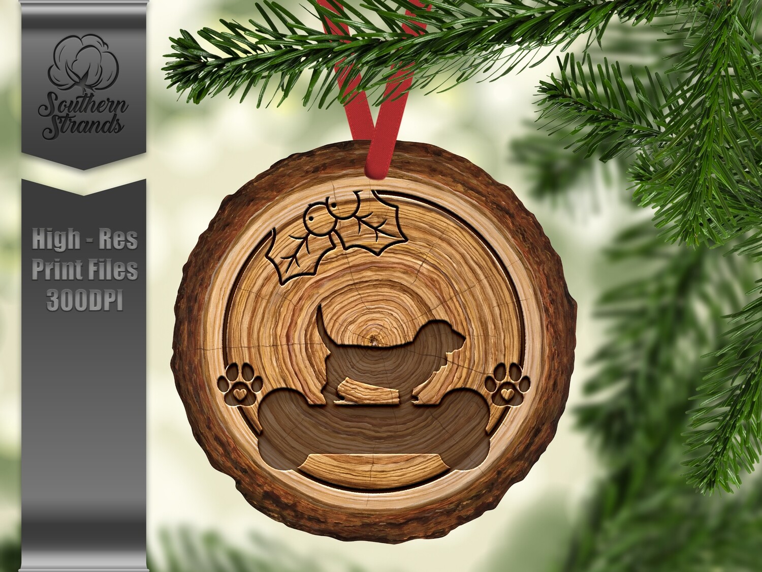 Wood Slice Dog Ornament - Bassett Hound Standing  + One Blank - add your own personalization | DIGITAL DESIGN