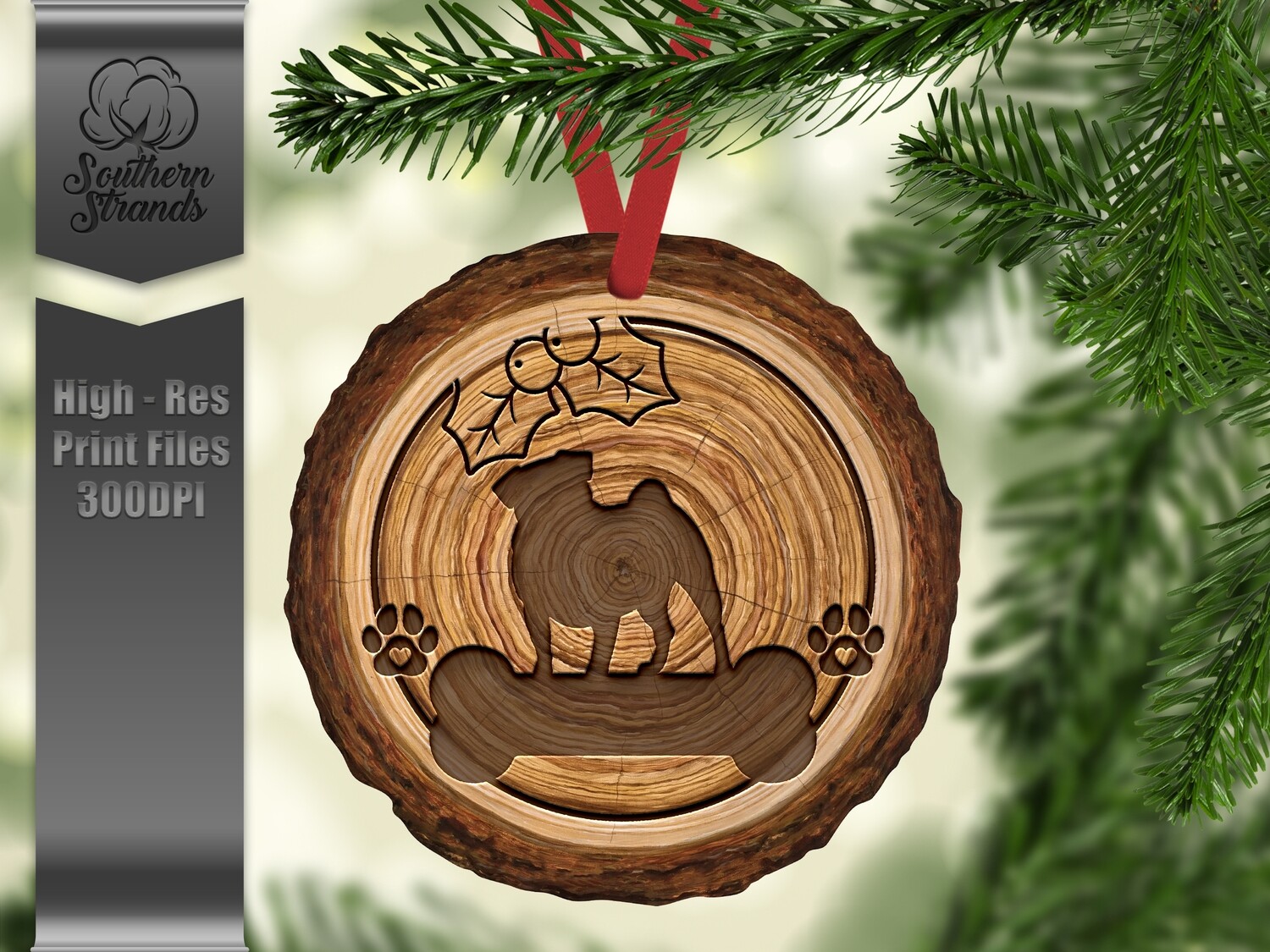 Wood Slice Dog Ornament - Pug + One Blank - add your own personalization | DIGITAL DESIGN