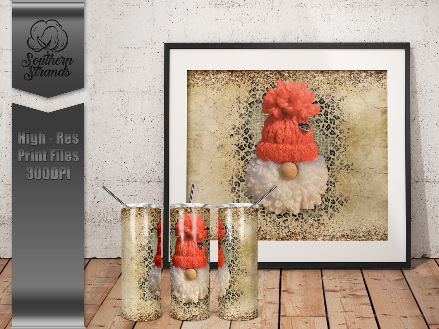 Puff Gnome 20oz Tumbler Leopard and Salmon | DIGITAL DESIGN