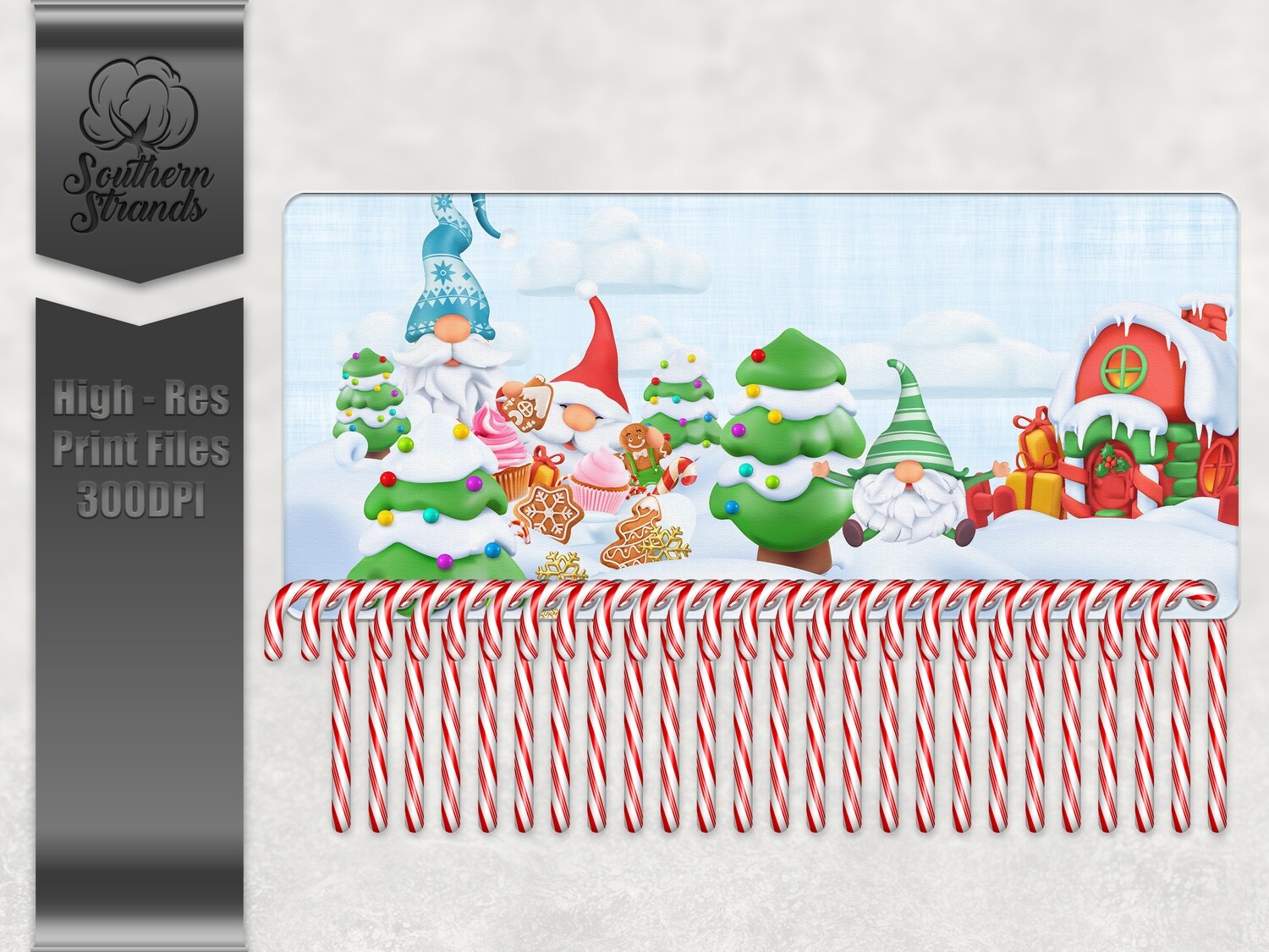 Countdown To Christmas Candy Cane Board Gnomes and Cookies - 18x8 - Add Your Own Personalization | DIGITAL DESIGN