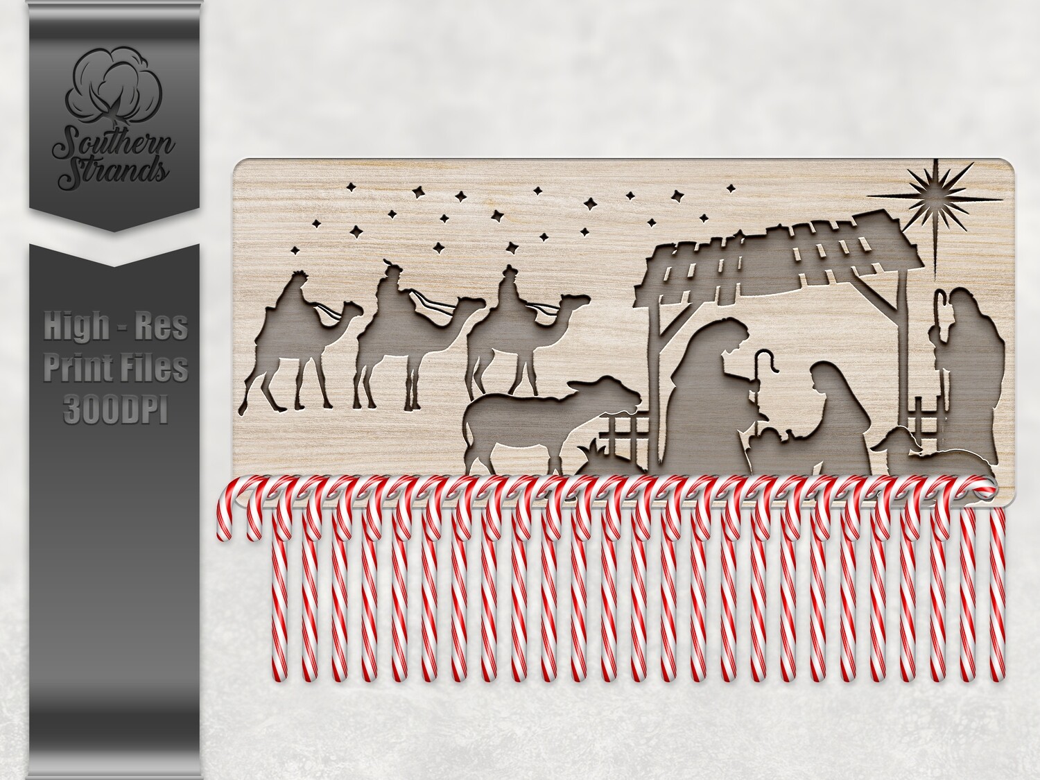 Countdown To Christmas Candy Cane Board Nativity Light Wood - 18x8 - Add Your Own Personalization | DIGITAL DESIGN