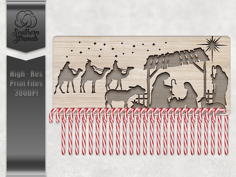 Countdown To Christmas Candy Cane Board Nativity Light Wood - 18x8 - Add Your Own Personalization | DIGITAL DESIGN