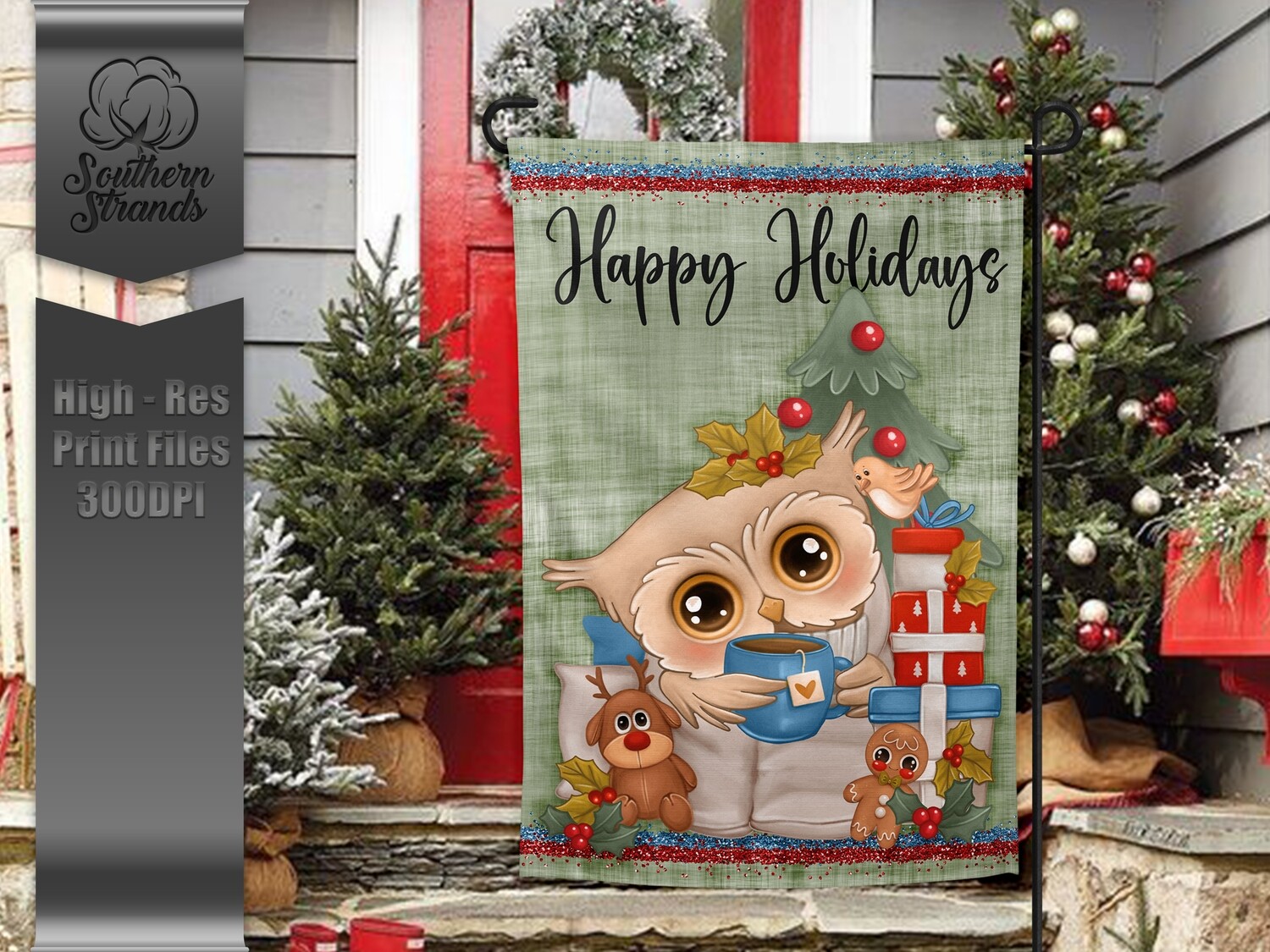 AAP EXCLUSIVE | Christmas Owl Garden Flag - Happy Holidays | 12x18 |  DIGITAL DESIGN