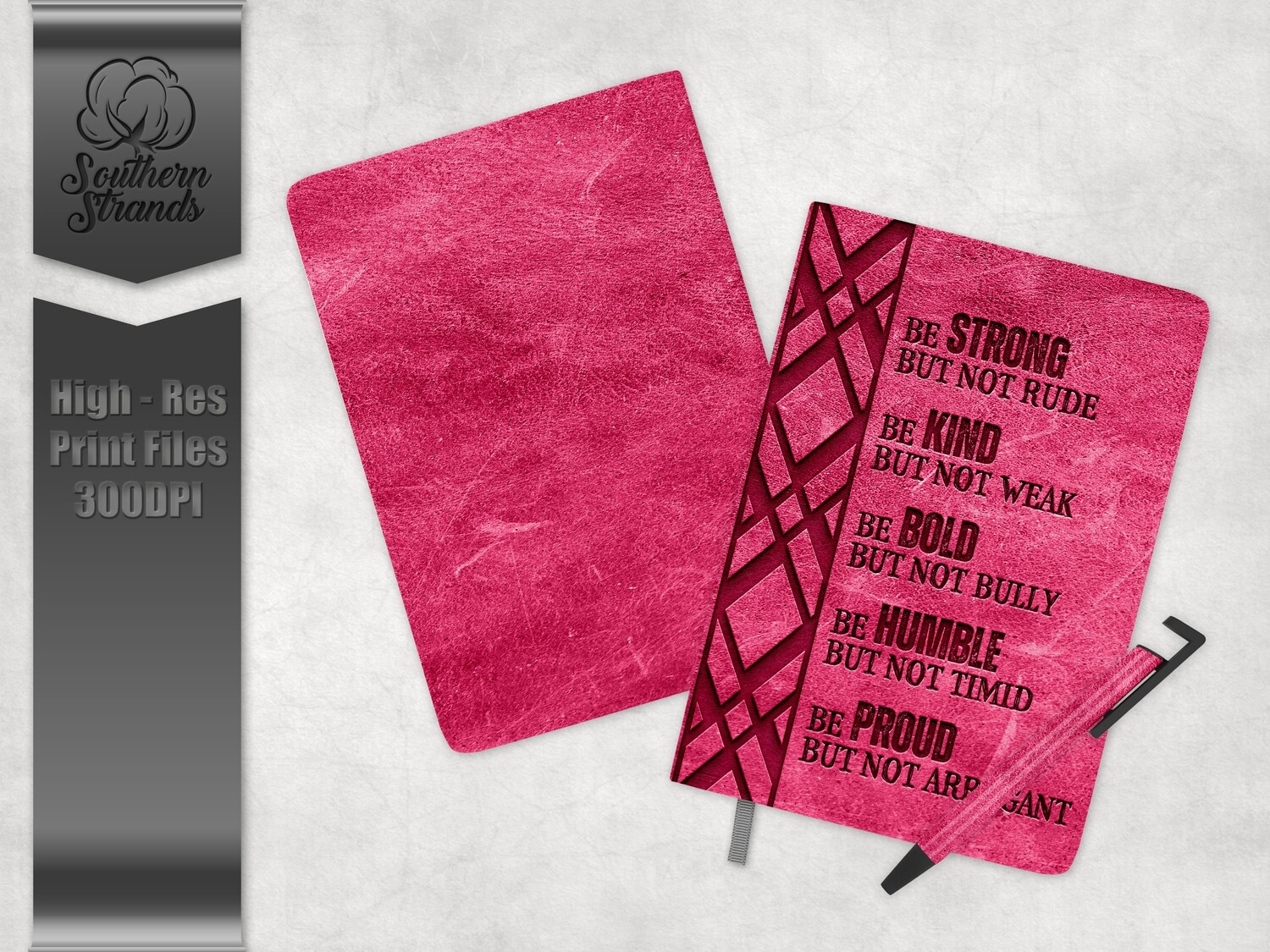 Womens Journal Pink - Strong Kind Bold Humble Proud Full Wrap Journal and Pen Set | 3 sizes