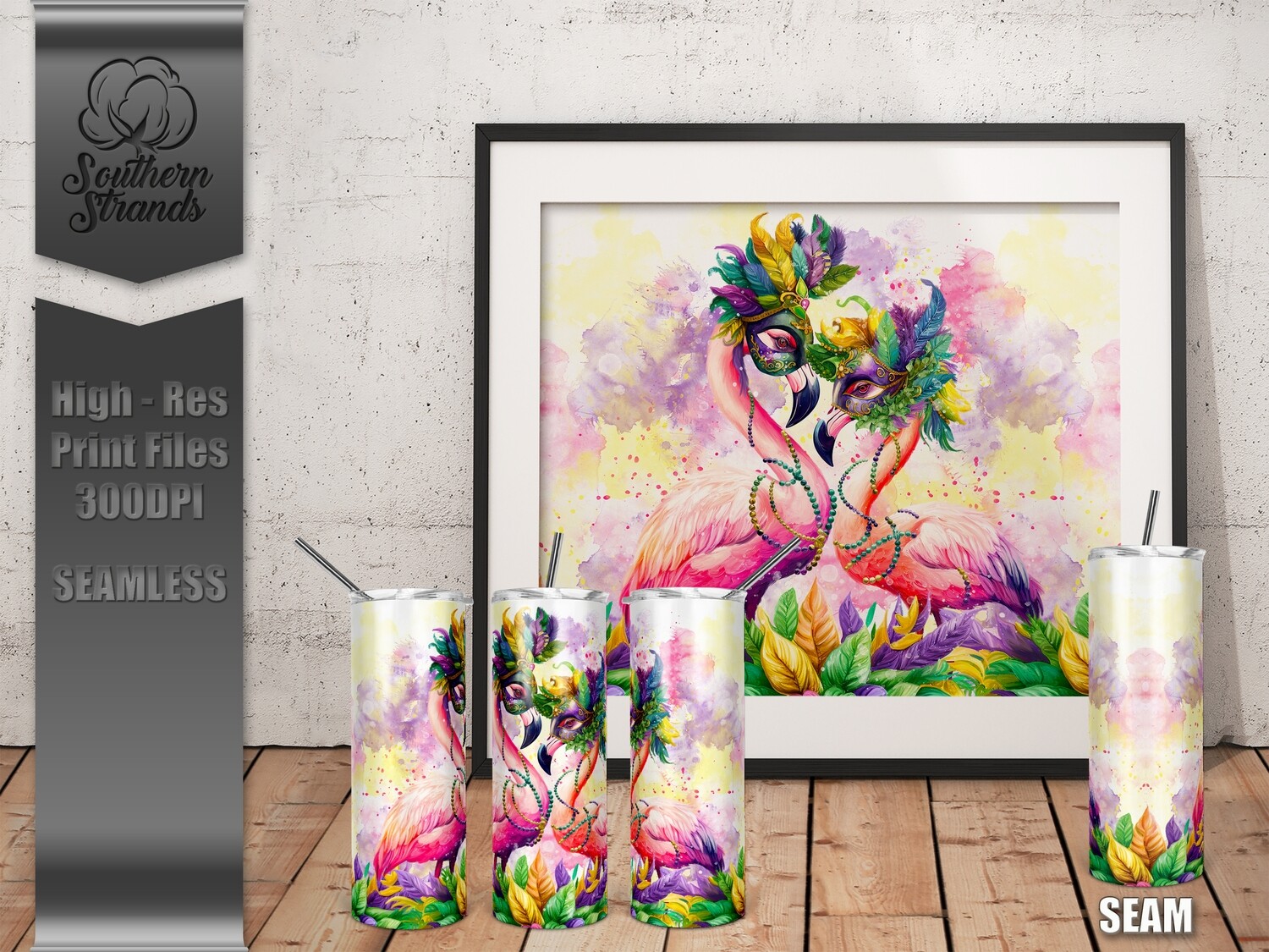 Flamingo Mardi Party 20oz Tumbler | SEAMLESS |  DIGITAL DESIGN