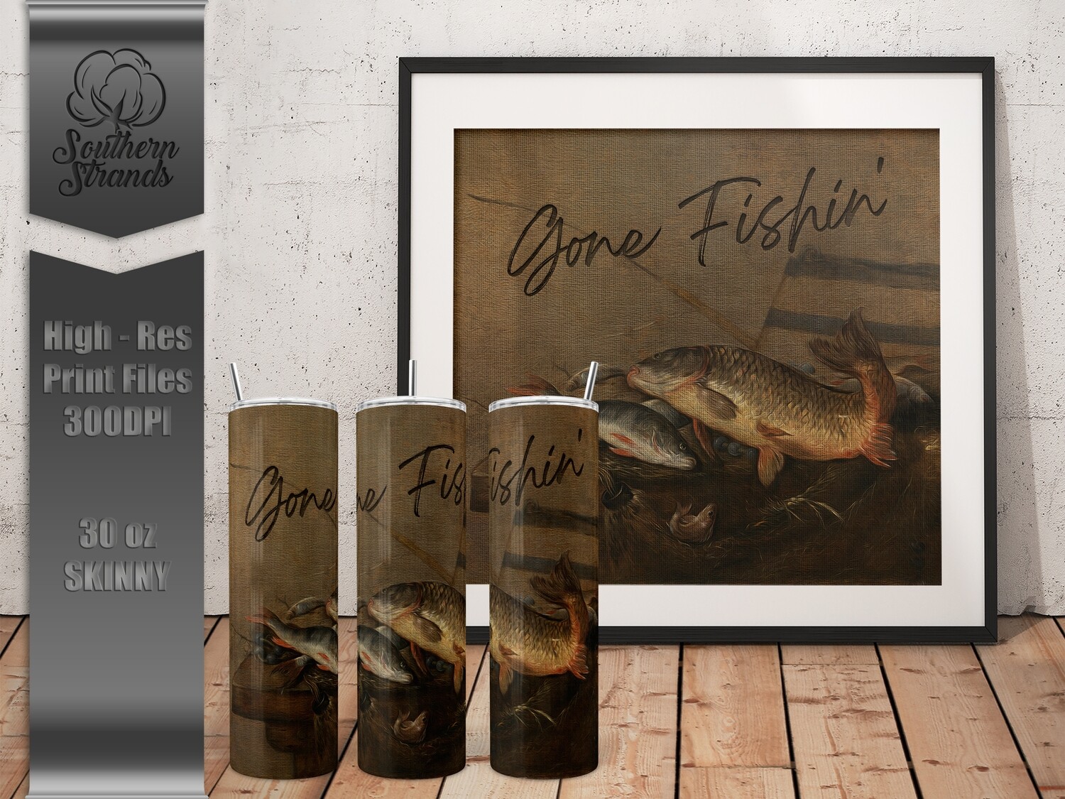 Rustic Fishin&#39; 30 oz Skinny Tumbler - Gone Fishin&#39; |  DIGITAL DESIGN