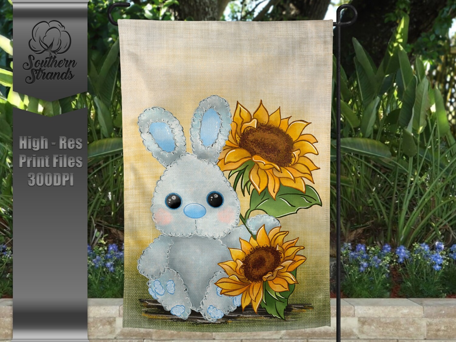 Sunflowers Blue Bunny Garden Flag |  DIGITAL DESIGN