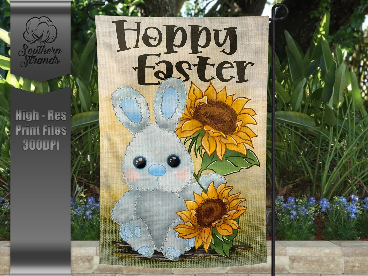 Sunflowers Blue Bunny Garden Flag - Hoppy Easter |  DIGITAL DESIGN