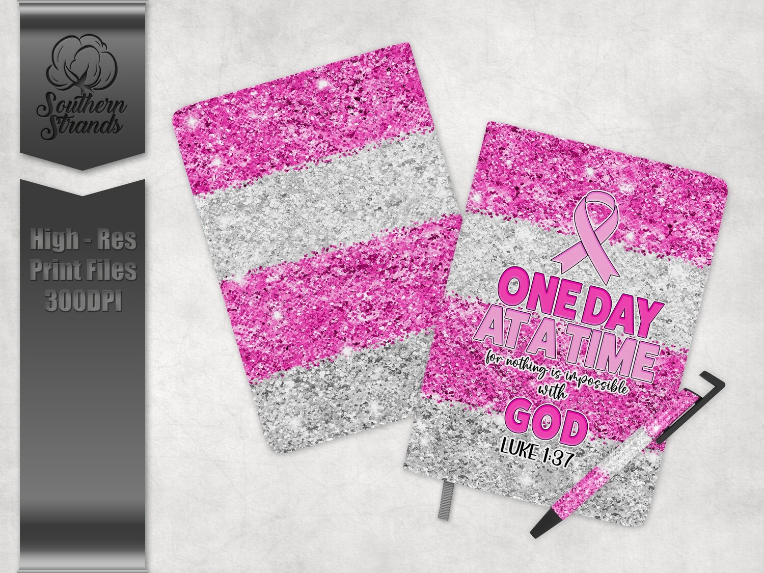 One Day At A Time - God - Pink - Journal, Pen and Bookmark Set | 3 Sizes |  DIGITAL DESIGN