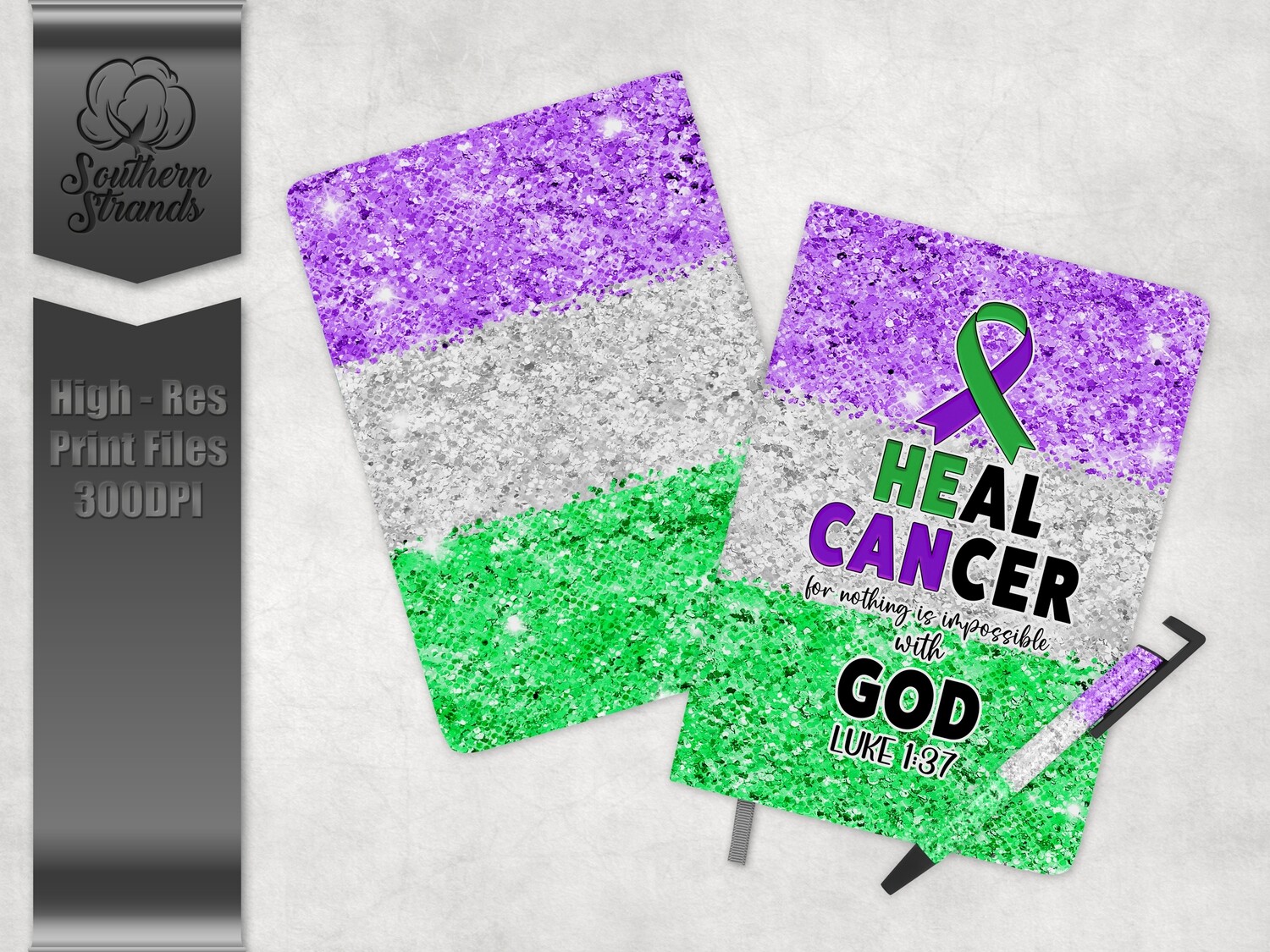 HE CAN Heal Cancer Purple and Green - Journal, Pen and Bookmark Set | 3 Sizes |  DIGITAL DESIGN