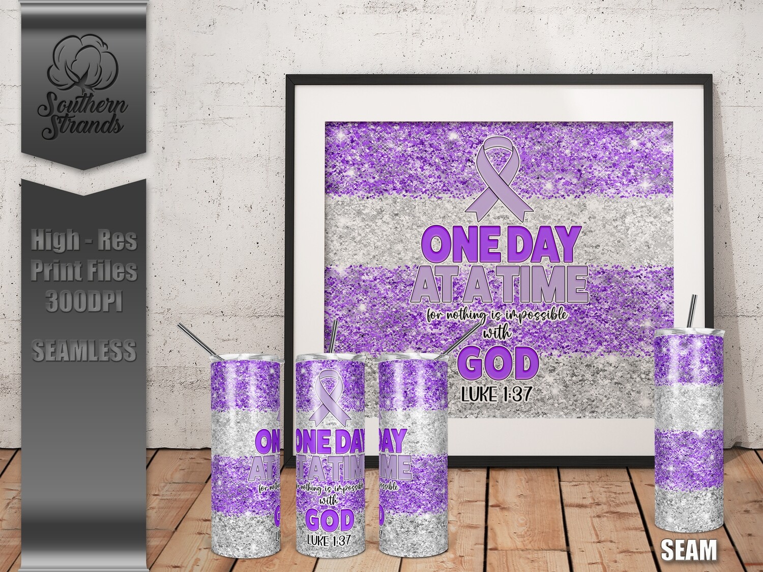 One Day At A Time - God - Purple - Tumbler 20oz | SEAMLESS |  DIGITAL DESIGN