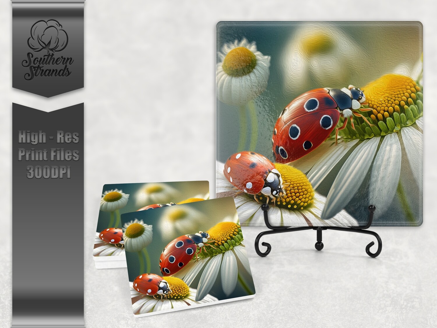 Ladybug Daisy - Square &amp; Round - Cutting Board | Digital Download