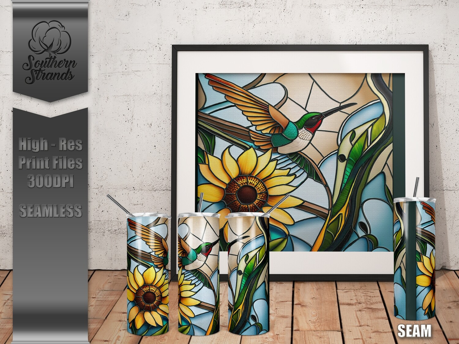 Stained Glass Hummingbird - Tumbler 20oz | SEAMLESS |  DIGITAL DESIGN