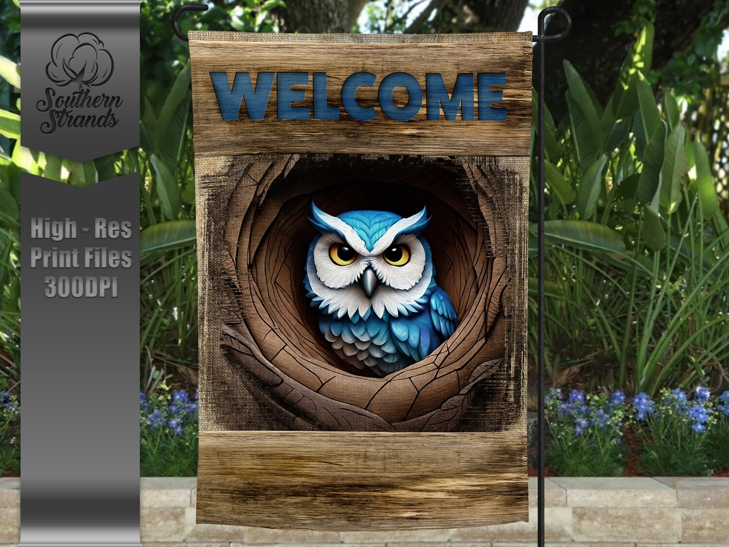 WELCOME - Painted Owl Garden Flag |  DIGITAL DESIGN