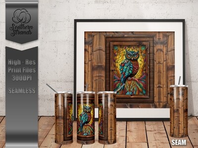 AAP EXCLUSIVE - Framed Stained Glass Owl - Tumbler 20oz | SEAMLESS | DIGITAL DESIGN