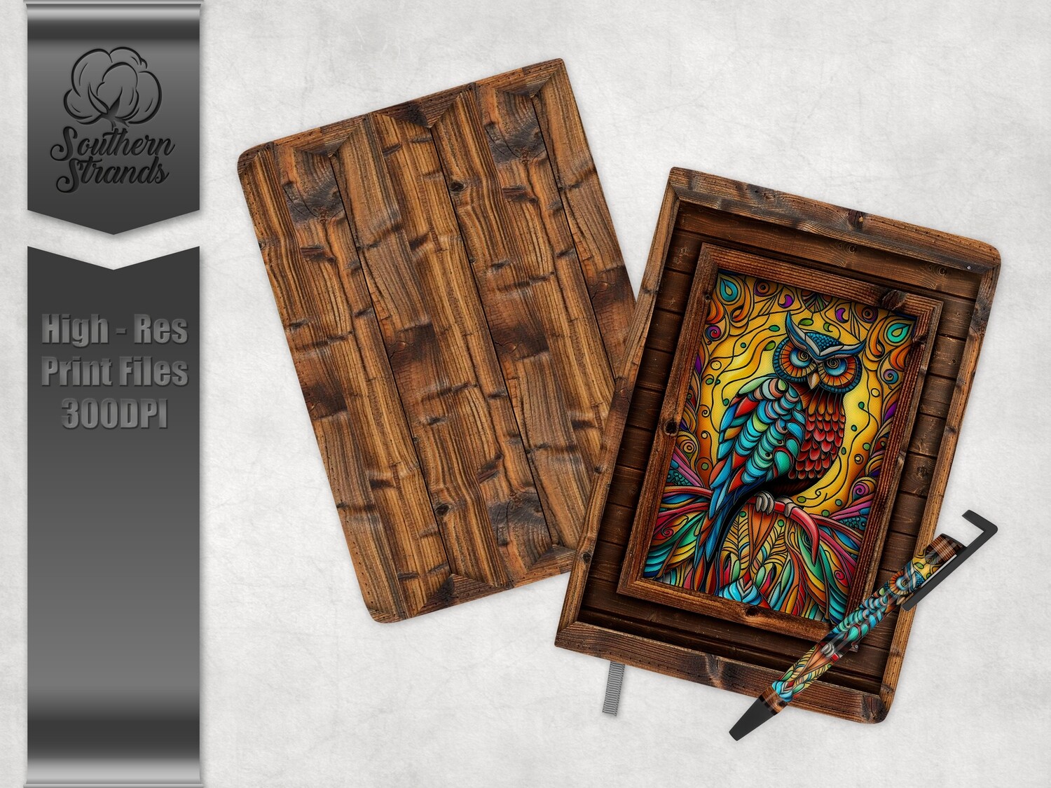 AAP EXCLUSIVE - Stained Glass Owl Journals and Pens | 3 Sizes and 2 Pens |  DIGITAL DESIGN