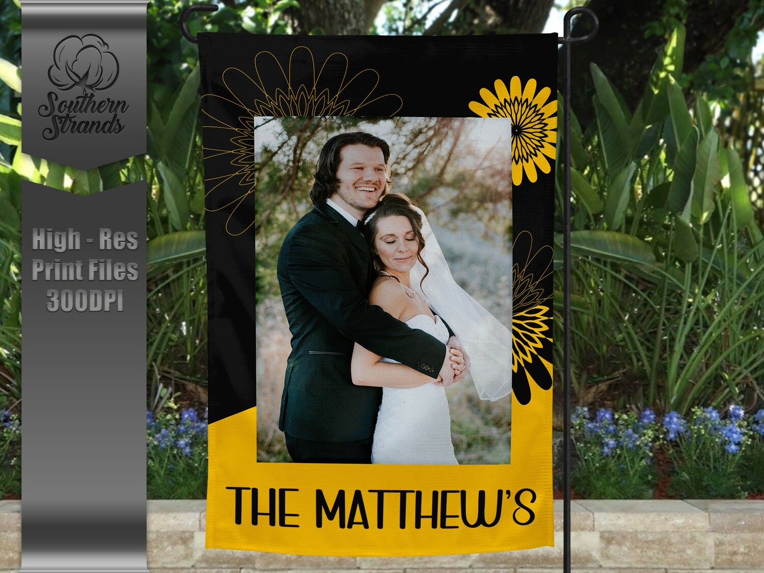 Black and Gold Garden Flag - Flowers |  DIGITAL DESIGN
