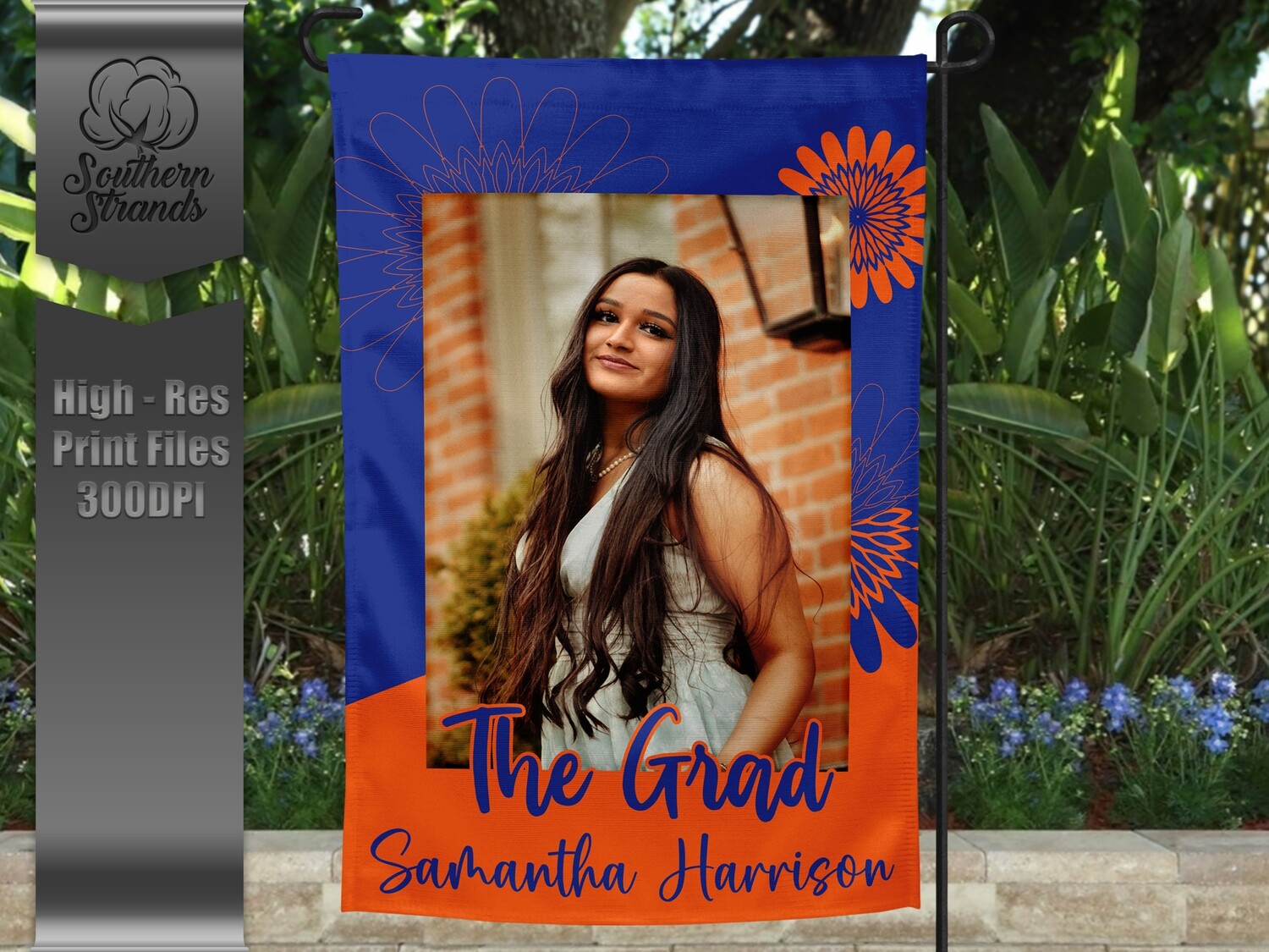 The Grad Garden Flag - Flowers - Royal and Orange |  DIGITAL DESIGN