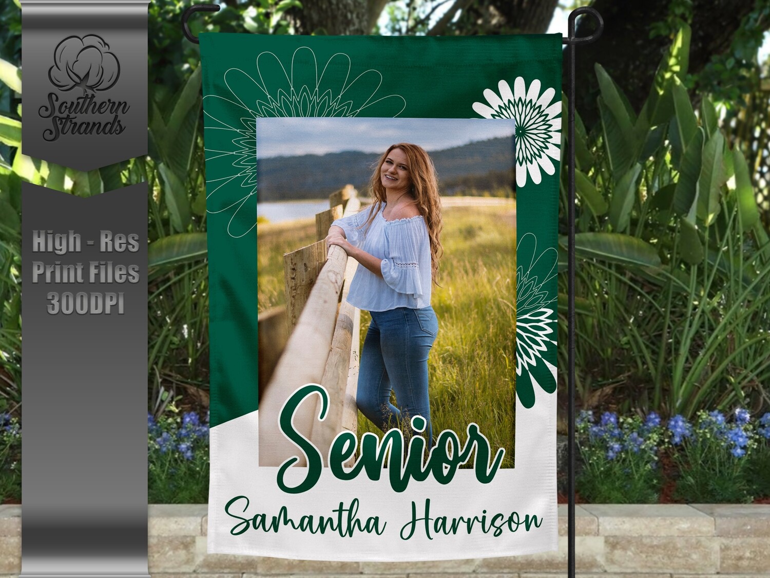 Senior Garden Flag - Flowers - Green and White |  DIGITAL DESIGN