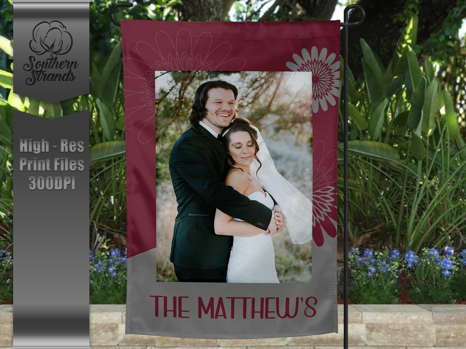 Maroon and Grey Garden Flag - Flowers |  DIGITAL DESIGN