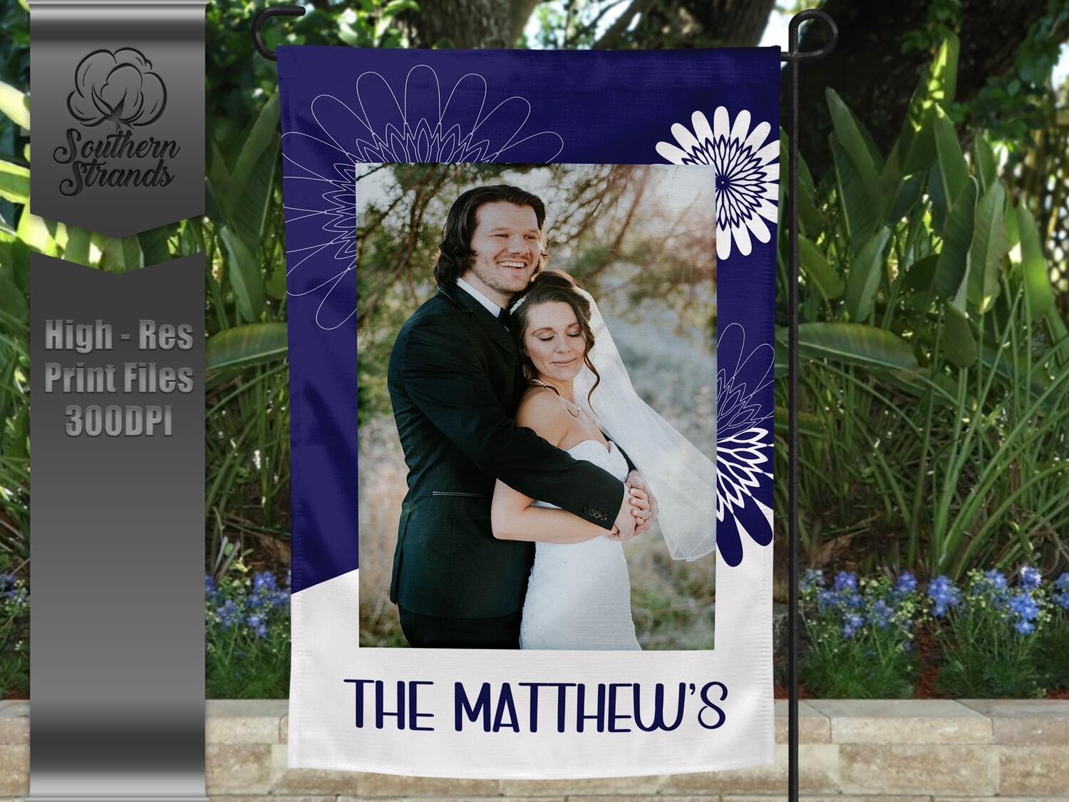 Navy and White Garden Flag - Flowers |  DIGITAL DESIGN