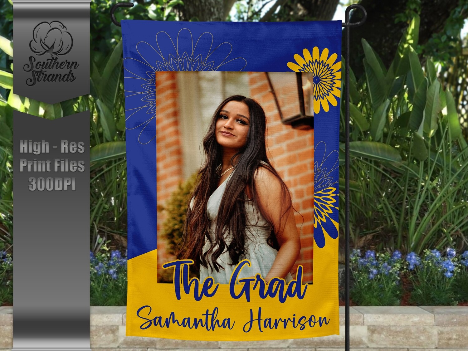 The Grad Garden Flag - Flowers - Royal and Gold |  DIGITAL DESIGN