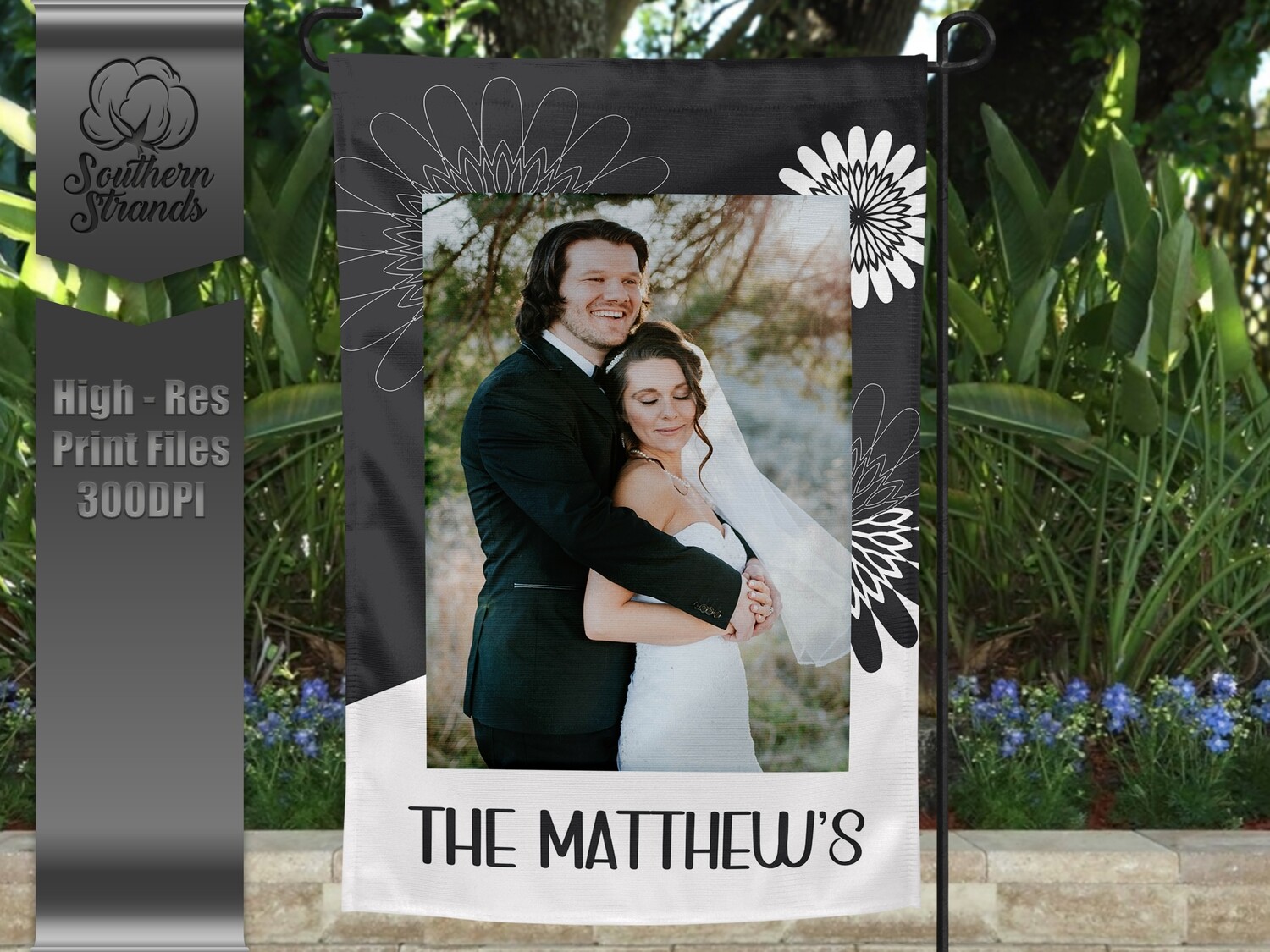 Grey and White Garden Flag - Flowers |  DIGITAL DESIGN