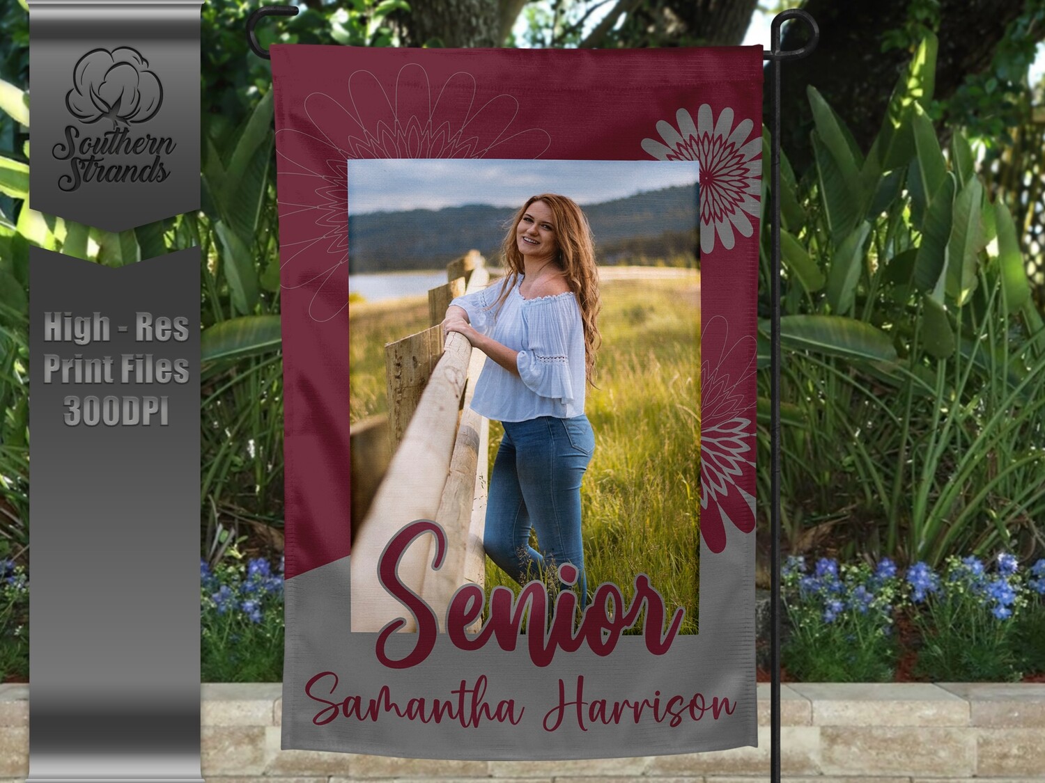 Senior Garden Flag - Flowers - Maroon and Grey |  DIGITAL DESIGN
