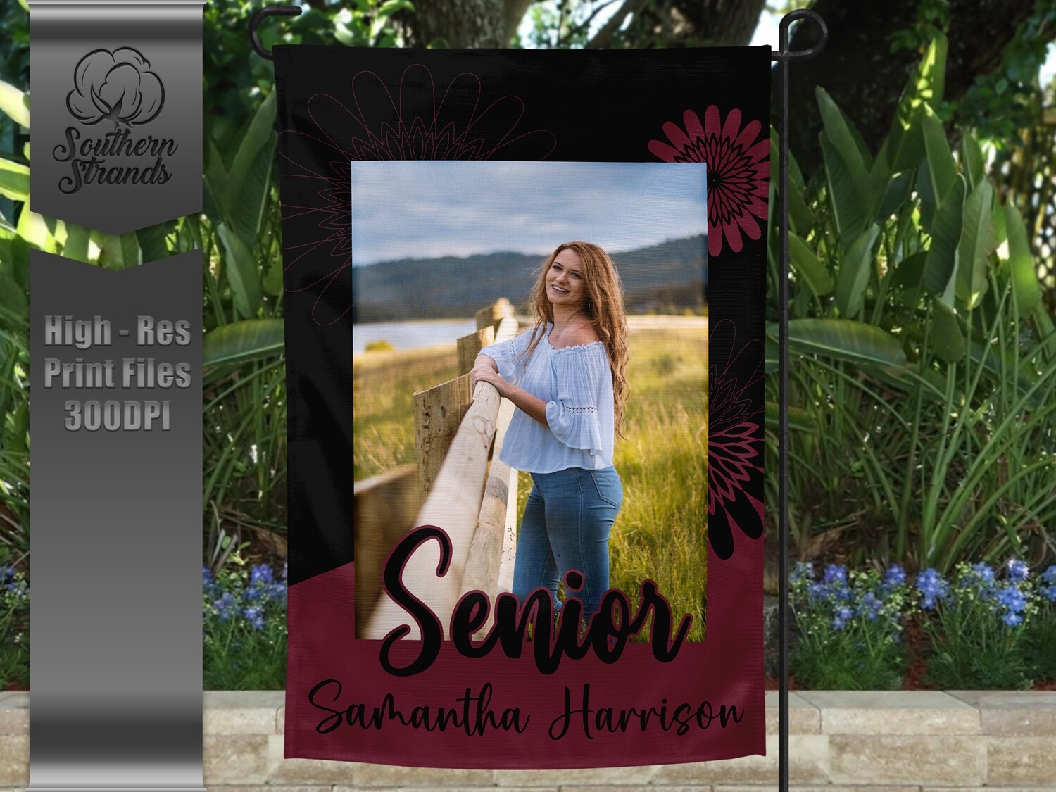 Senior Garden Flag - Flowers - Maroon and Black |  DIGITAL DESIGN