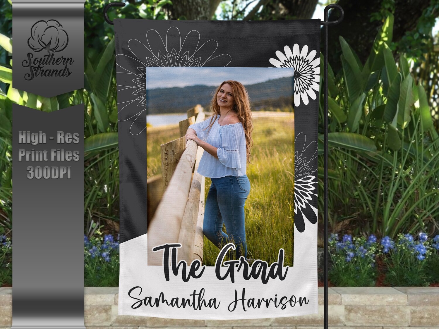 The Grad Garden Flag - Flowers - Grey and White |  DIGITAL DESIGN