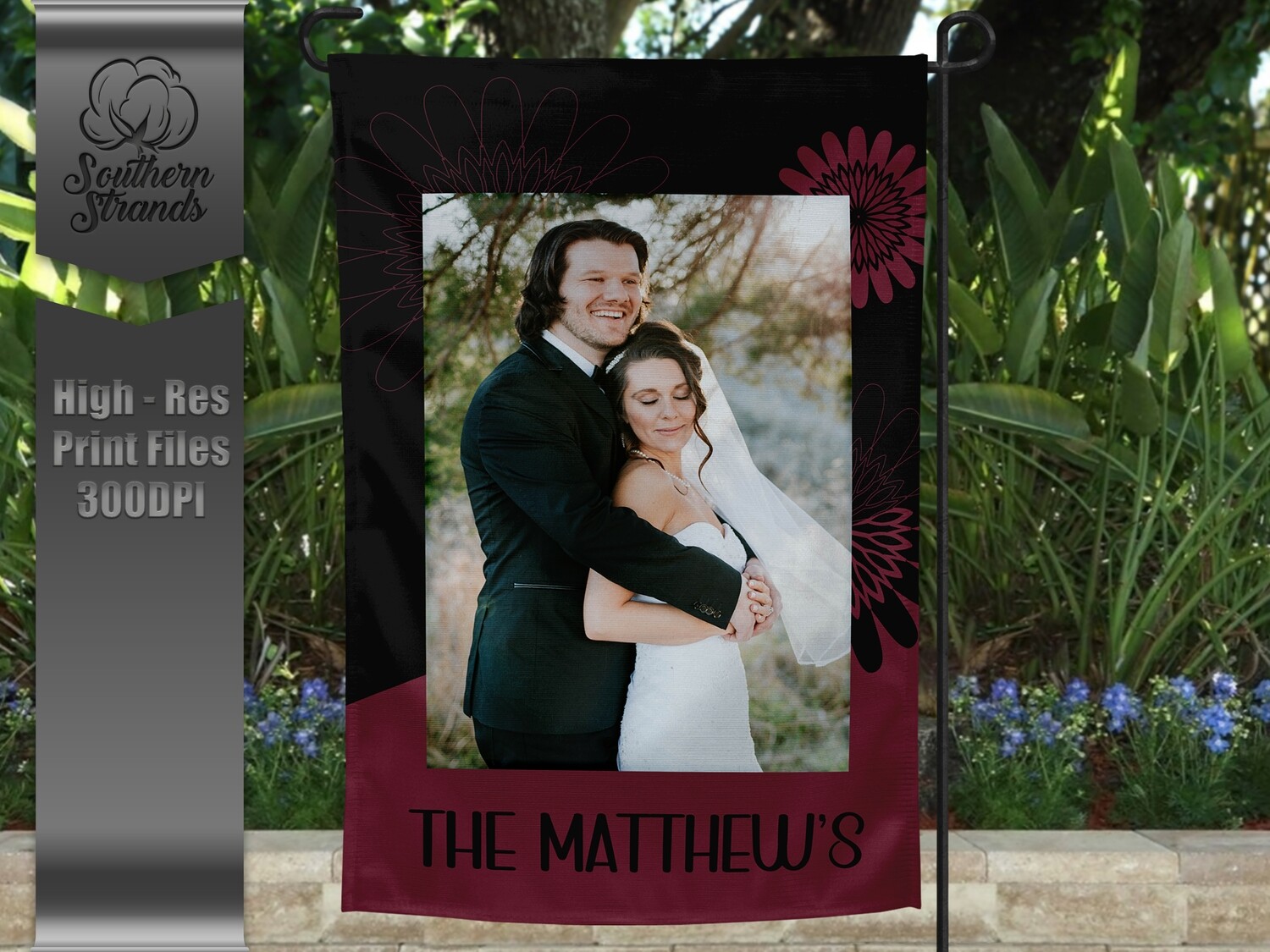 Black and Maroon Garden Flag - Flowers |  DIGITAL DESIGN