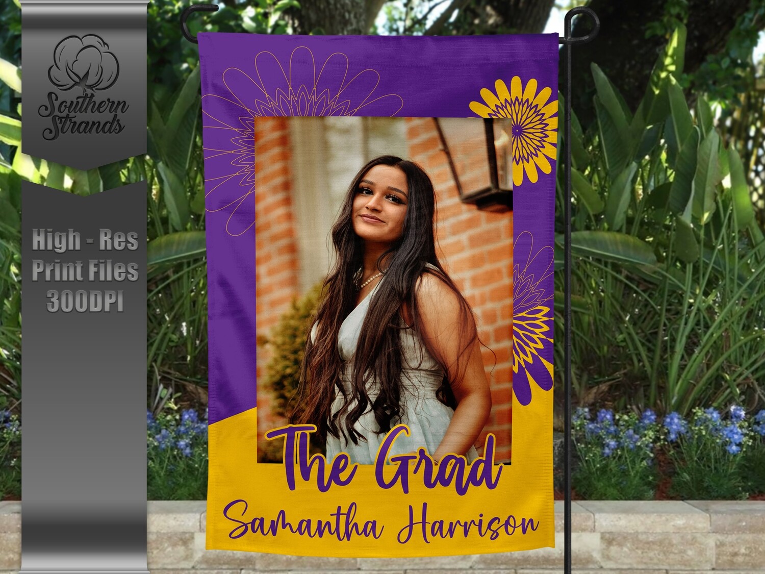The Grad Garden Flag - Flowers - Purple and Gold |  DIGITAL DESIGN